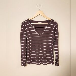 Maurice's Cozy Striped Brown Long Sleeve Shirt